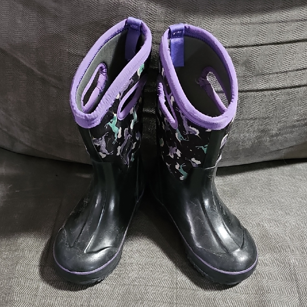 Bogs Kids Black and Purple Unicorn Rain Boots